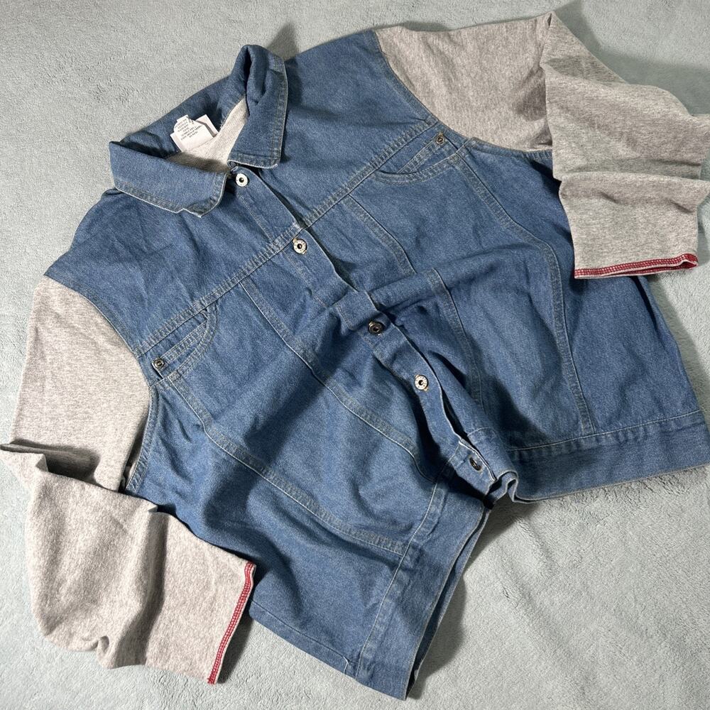 Y2k Hybird Fleece Denim Jean Jacket Mens Large Lightweight Patchwork Vintage Vtg